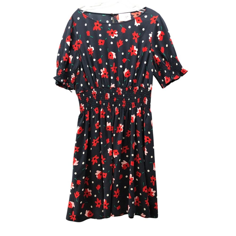 Kate Spade Blaire Dress Womens‎ L Blue Red Floral Short Sleeve Whimsy Twee